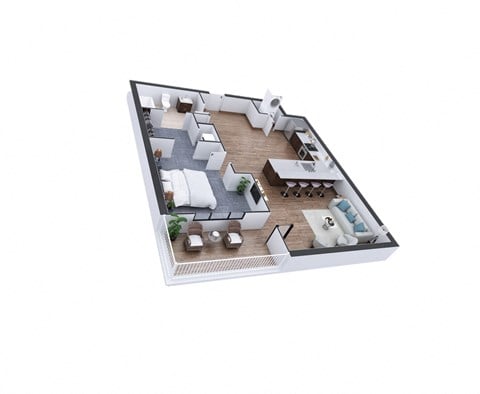 Floor plan for 1 bed, 1 bath, 690 sqft
